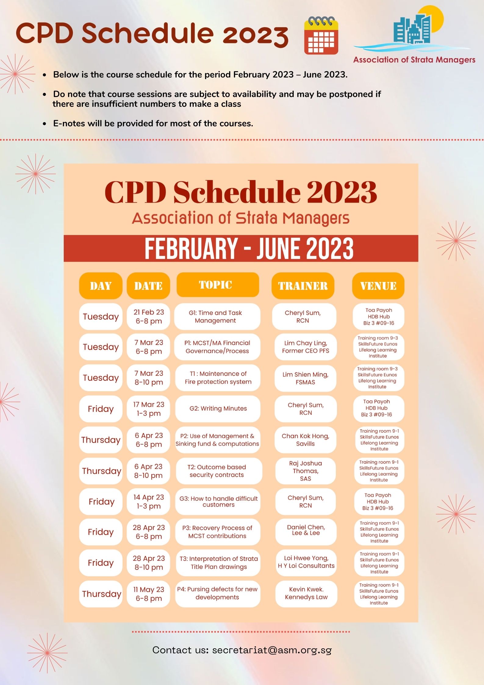 CPD Schedule 2023 - Page 1